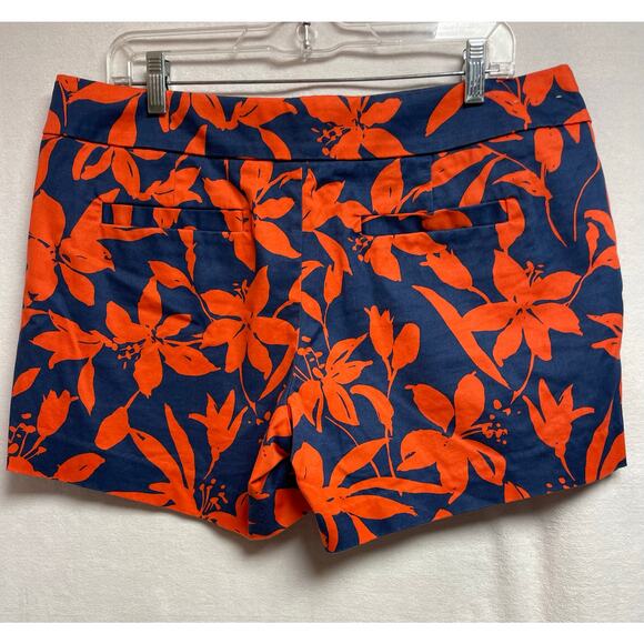 J.Crew stretch short shorts‎ navy blue orange print size 12 women’s - Picture 2 of 6